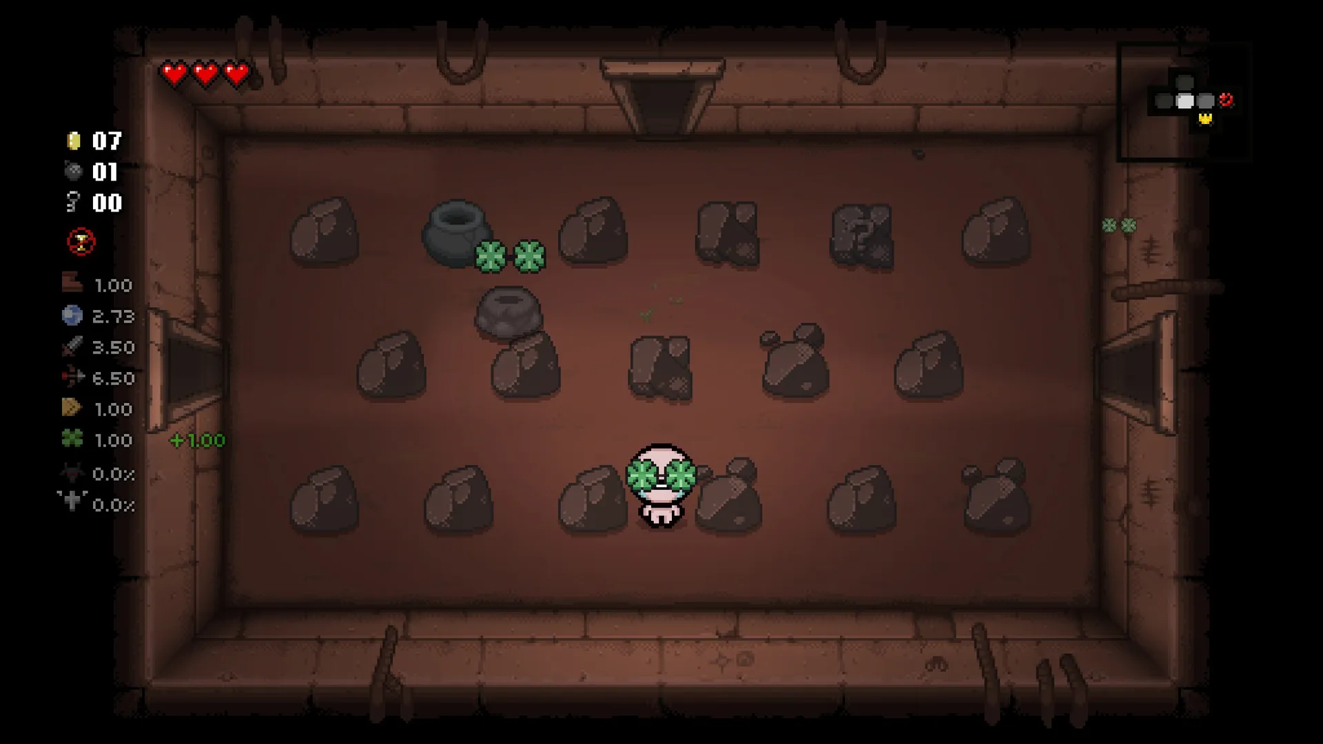 Isaac with green glasses while Money = Luck? gives positive Luck.